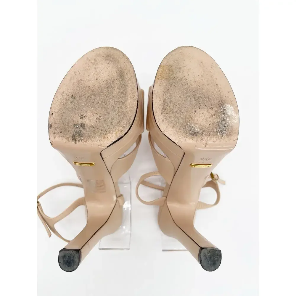 Gucci Angel Light Pink Leather Crisscross GG Platform High Heel Sandals IT 38.5